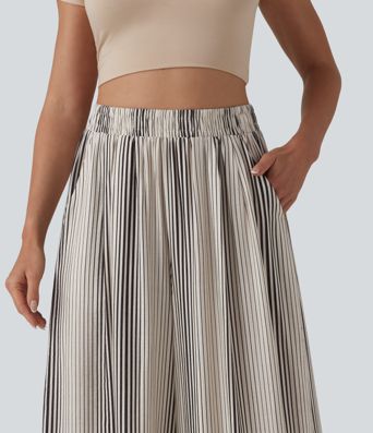 Pantalon large 7/8 taille haute à rayures avec poches