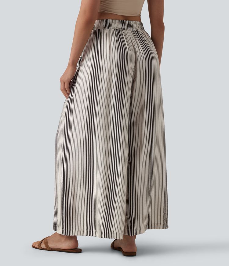 Pantalon large 7/8 taille haute à rayures avec poches