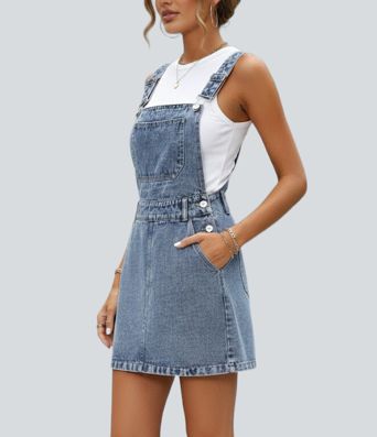 Halara Flex™ robe salopette mini décontractée en denim à bretelles réglables avec poches