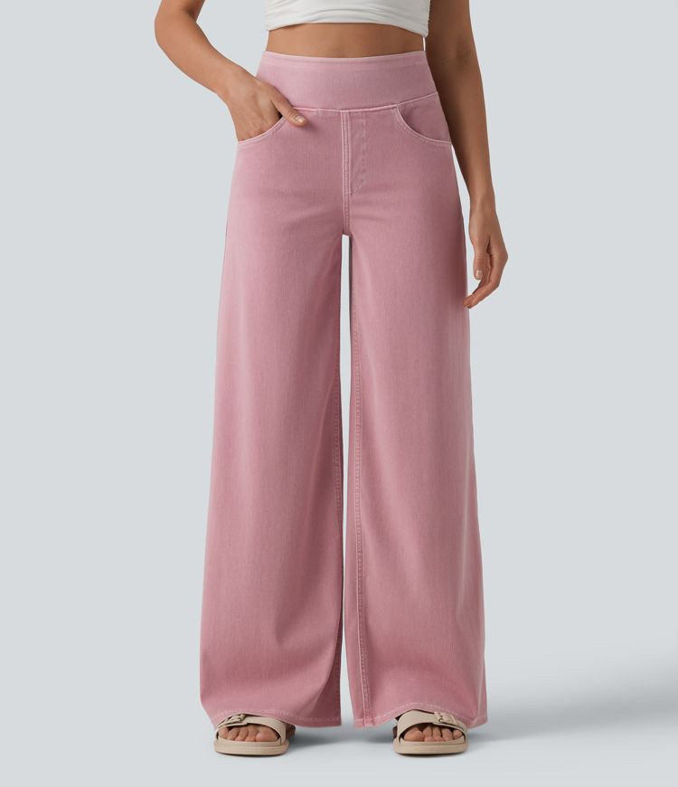 Halara Flex™ High Waisted Wide Leg Colorful Casual Jeans with Pockets Halara Flex™ High Waisted Wide Leg Colorful Casual Jeans with Pockets