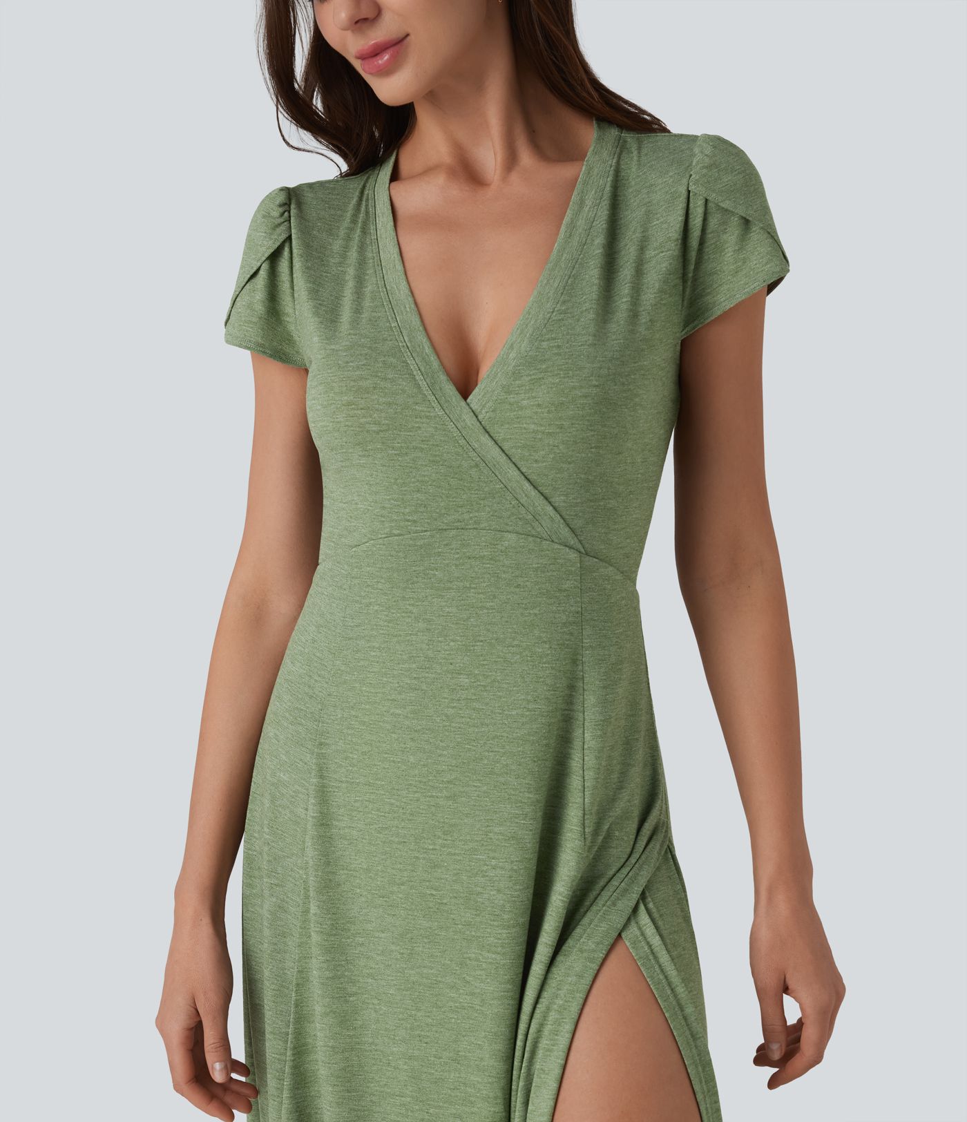 V Neck Short Sleeve Flowy Maxi Casual Dress