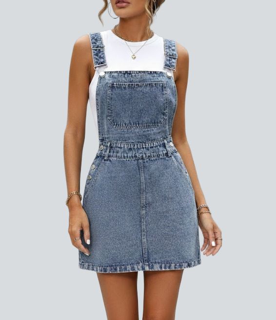 Halara Flex™ robe salopette mini décontractée en denim à bretelles réglables avec poches