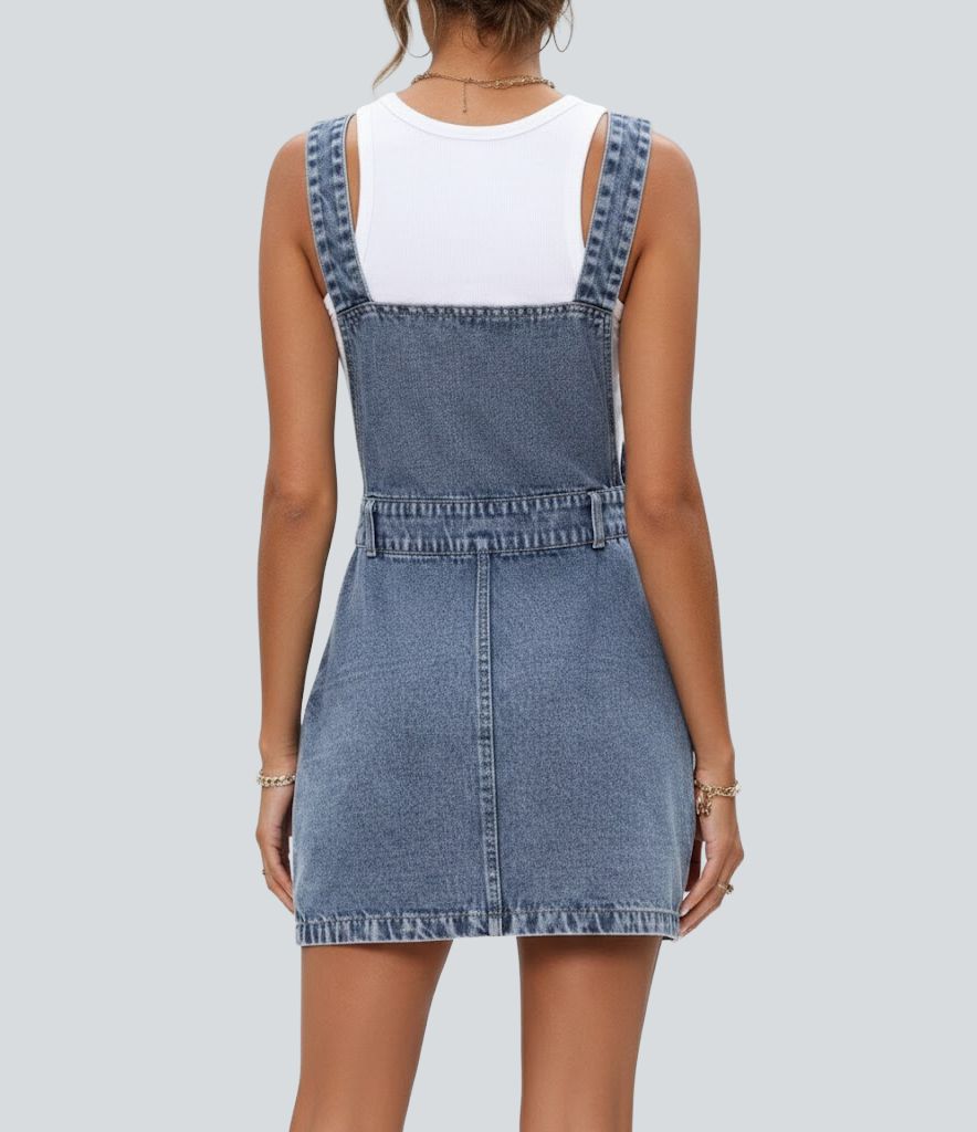 Halara Flex™ robe salopette mini décontractée en denim à bretelles réglables avec poches