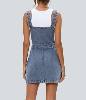 Halara Flex™ robe salopette mini décontractée en denim à bretelles réglables avec poches