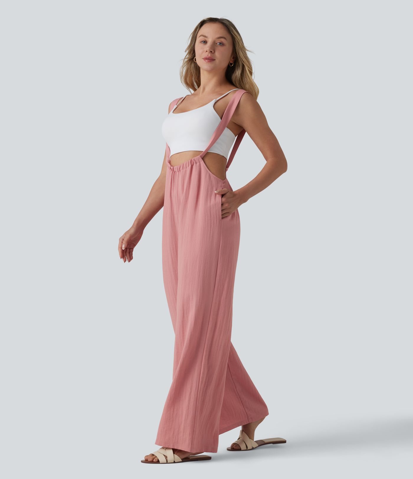 Salopette effet lin à nouer dans le dos avec poches