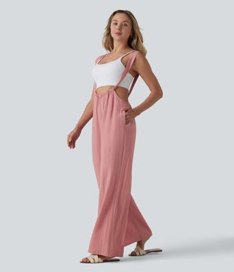 Salopette effet lin à nouer dans le dos avec poches