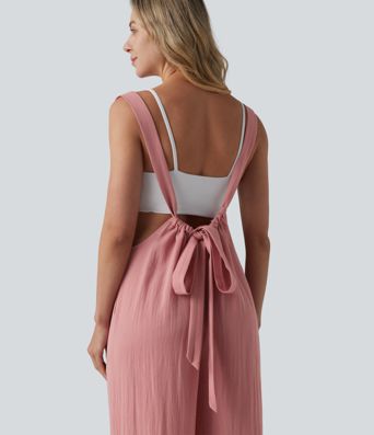 Salopette effet lin à nouer dans le dos avec poches