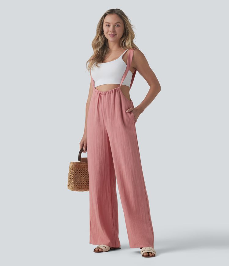 Salopette effet lin à nouer dans le dos avec poches