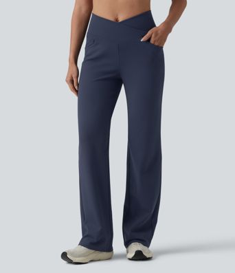 DayStretch Crossover High Waisted Tummy Control Yoga Straight Leg Pants with Pockets DayStretch Crossover High Waisted Tummy Control Yoga Straight Leg Pants with Pockets
