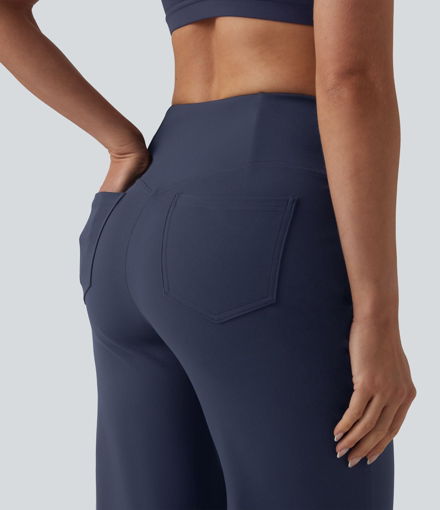 DayStretch - Yogahose mit hohem Crossover-Bund, mehreren Taschen, Bauchkontrolle und geradem Bein