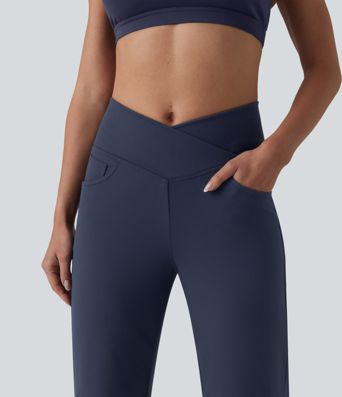 DayStretch - Yogahose mit hohem Crossover-Bund, mehreren Taschen, Bauchkontrolle und geradem Bein