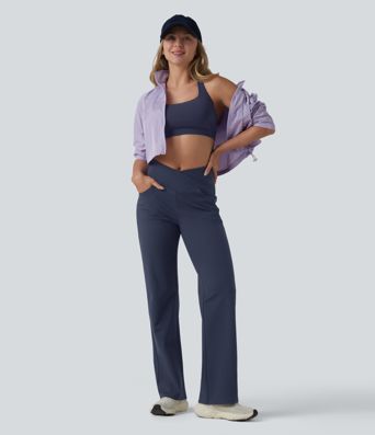 DayStretch - Yogahose mit hohem Crossover-Bund, mehreren Taschen, Bauchkontrolle und geradem Bein