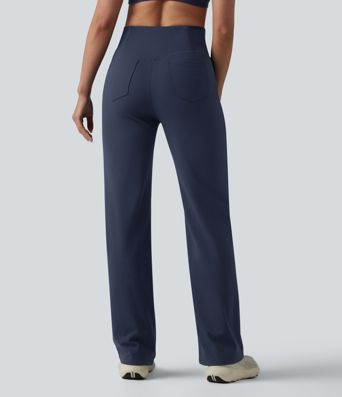 DayStretch - Yogahose mit hohem Crossover-Bund, mehreren Taschen, Bauchkontrolle und geradem Bein