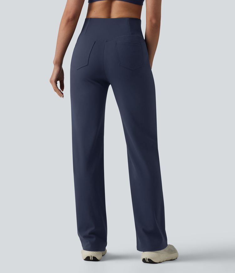 DayStretch - Yogahose mit hohem Crossover-Bund, mehreren Taschen, Bauchkontrolle und geradem Bein