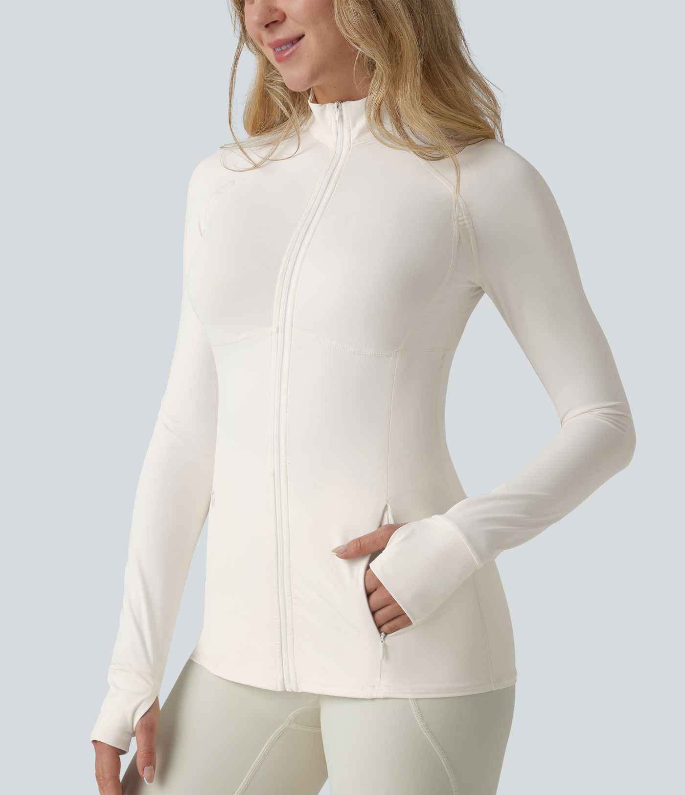 Durable Water Repellent Stand Collar Ruched Sleeve Drawstring Thumb Holes Hiking 3-in-1 Jacket with Pockets