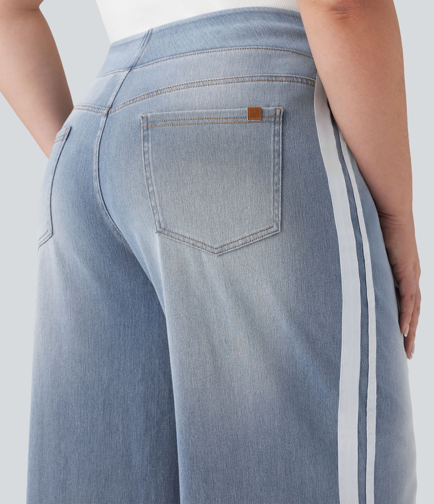 Halara Flex™ High Waisted Stripe Wide Leg Flowy Washed Casual Plus Size Jeans with Pockets