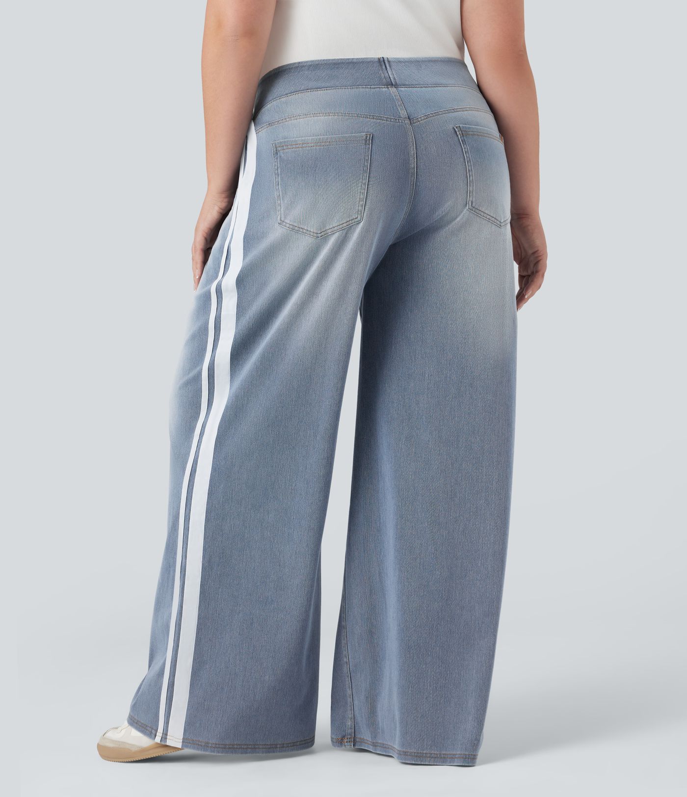 Halara Flex™ High Waisted Stripe Wide Leg Flowy Washed Casual Plus Size Jeans with Pockets