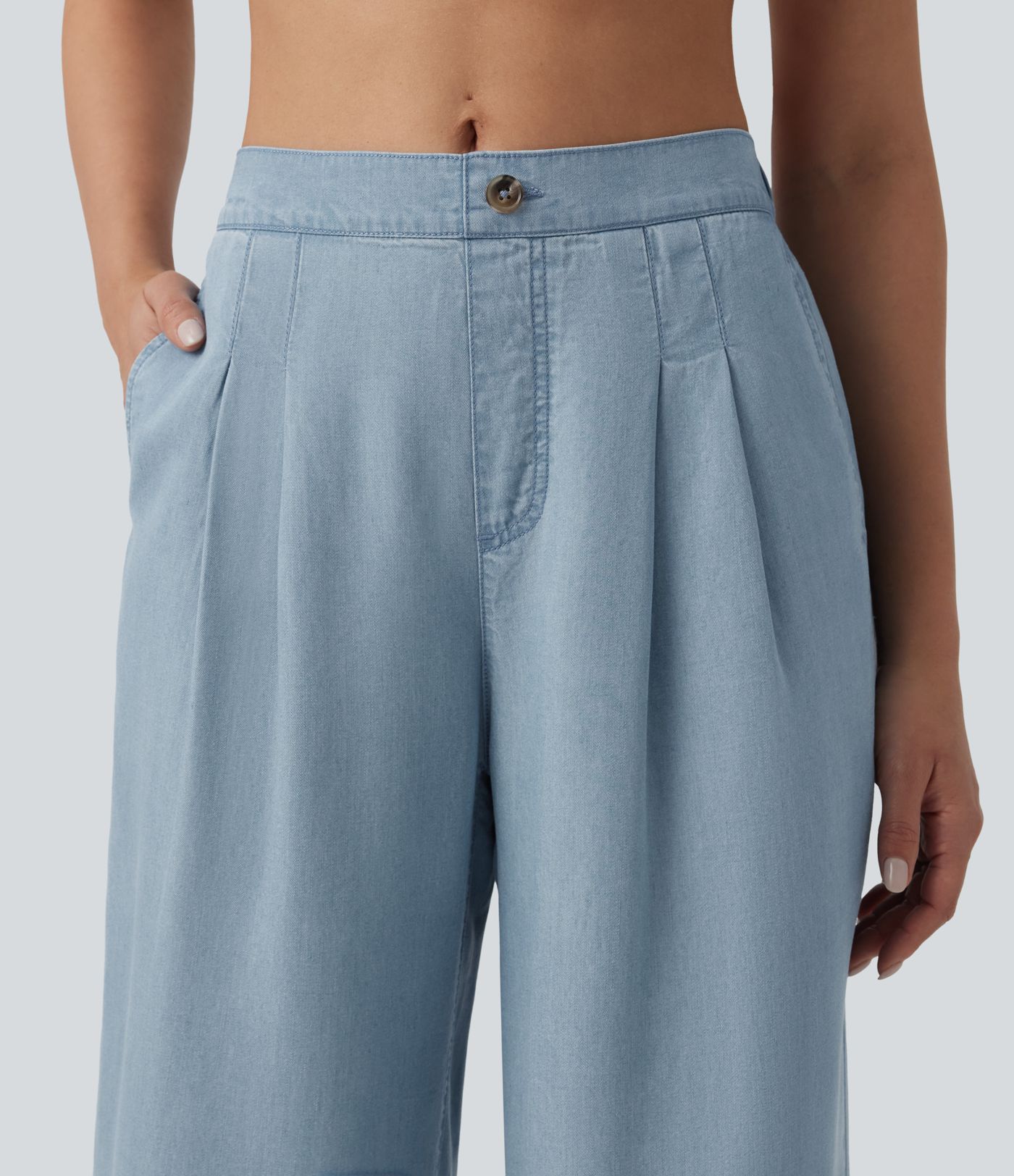 Mid Rise Wide Leg Casual Jeans with Pockets