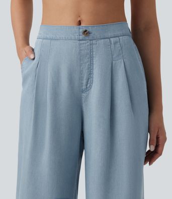 Mid Rise Wide Leg Casual Jeans with Pockets