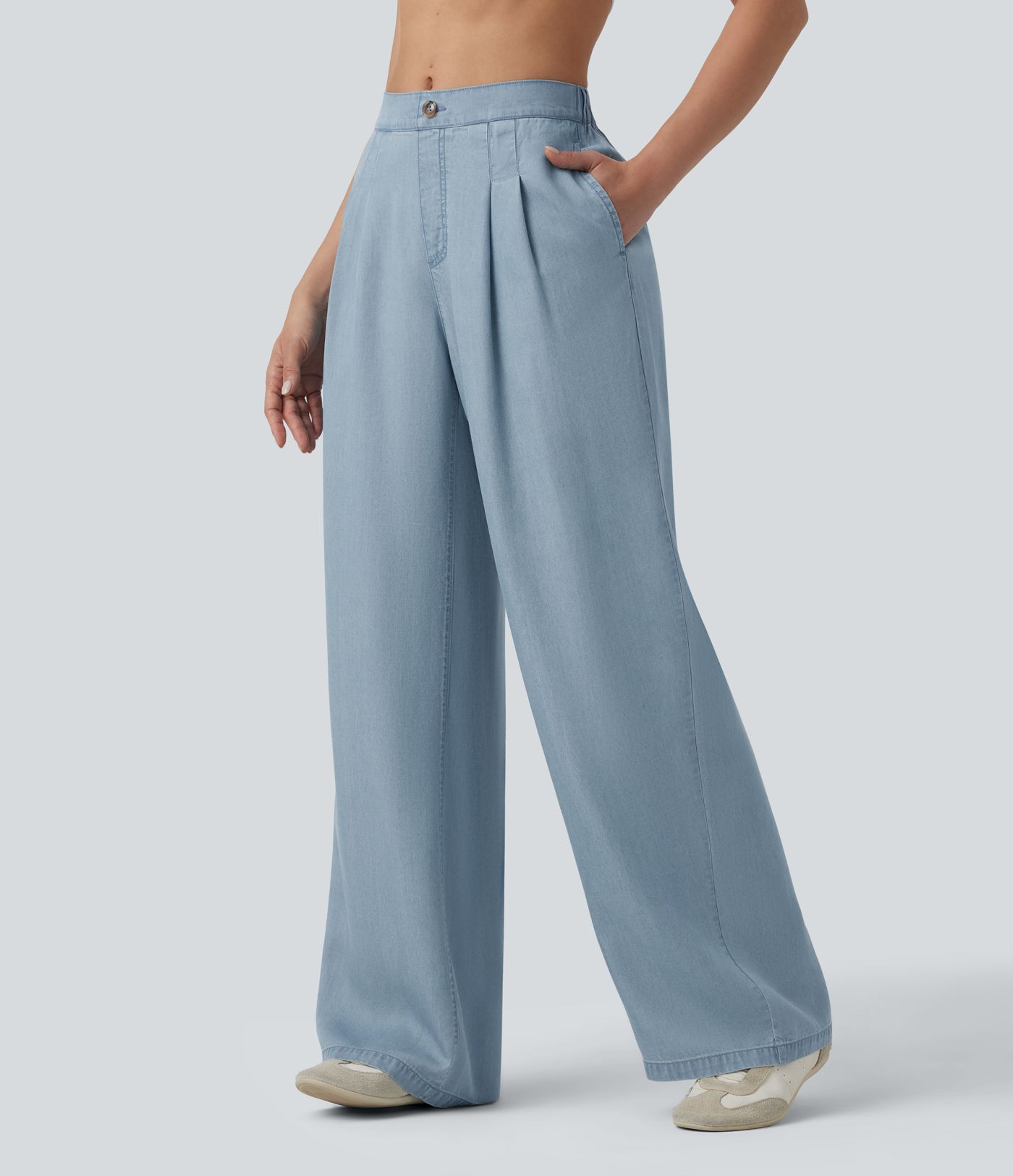 Mid Rise Wide Leg Casual Jeans with Pockets