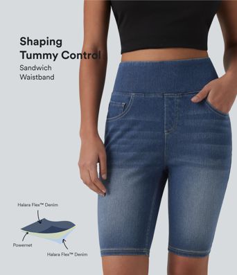 Halara Flex™ Short en denim taille haute ventre plat 22,5 cm avec poches