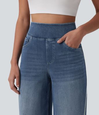 Halara Flex™ High Waisted Stripe Wide Leg Flowy Washed Casual Jeans with Pockets