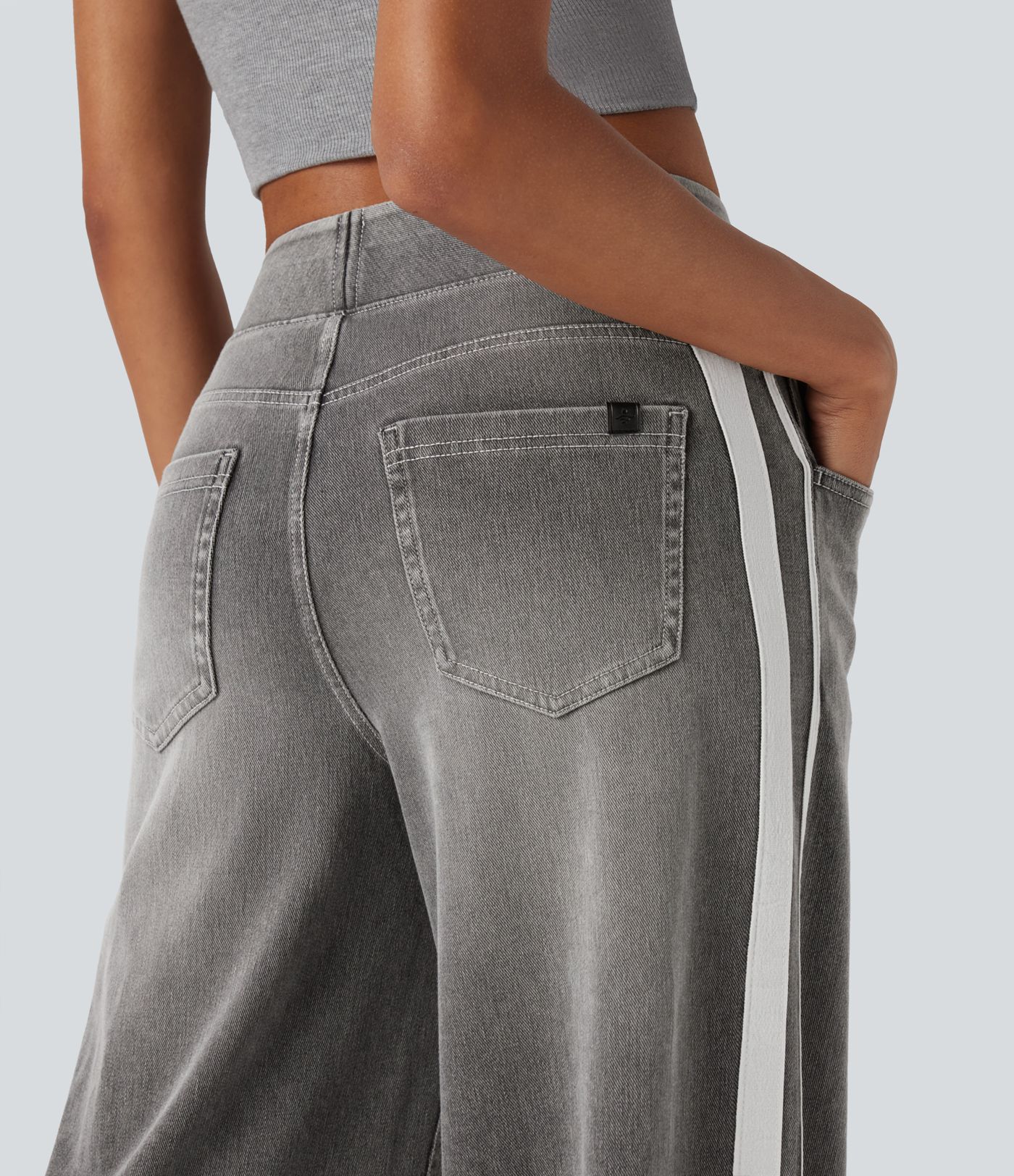 Halara Flex™ High Waisted Stripe Wide Leg Flowy Washed Casual Jeans with Pockets