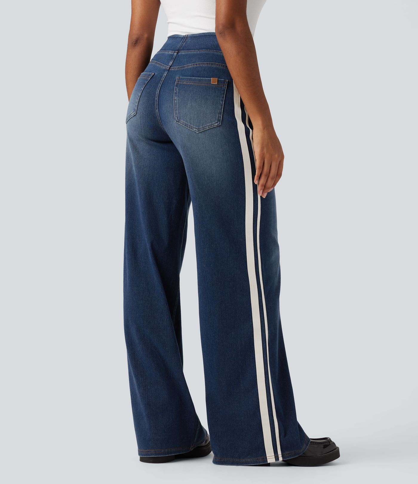 Halara Flex™ High Waisted Stripe Wide Leg Flowy Washed Casual Jeans with Pockets