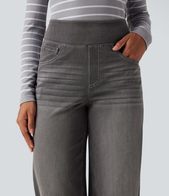 Halara Flex™ High Waisted Stripe Wide Leg Flowy Washed Casual Jeans with Pockets