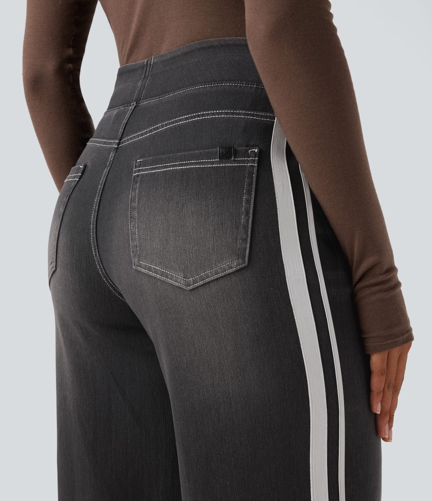 Halara Flex™ High Waisted Stripe Wide Leg Flowy Washed Casual Jeans with Pockets