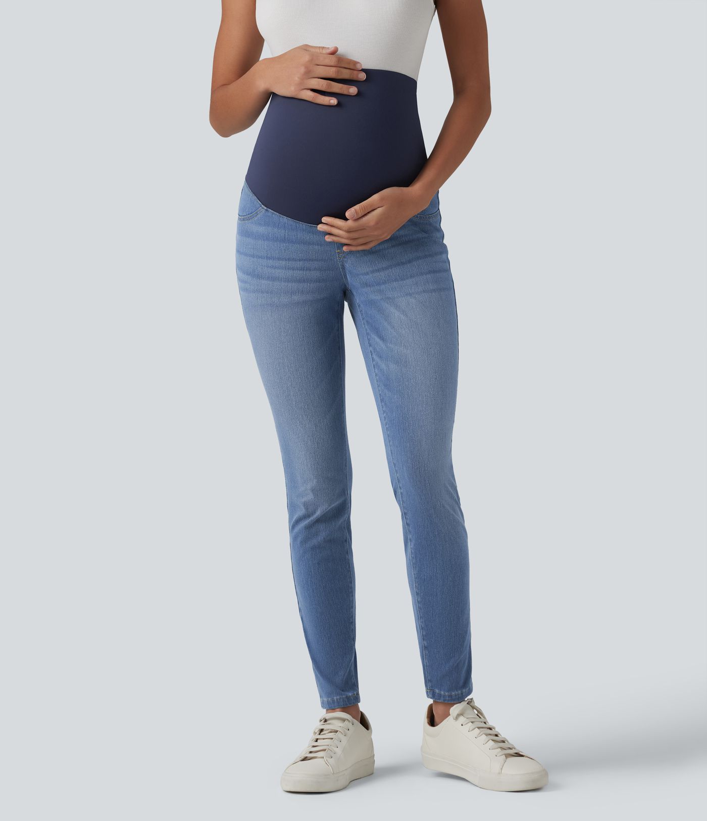 Halara Flex™ Super High Waisted Skinny 7/8 Casual Maternity Jeans with Pockets