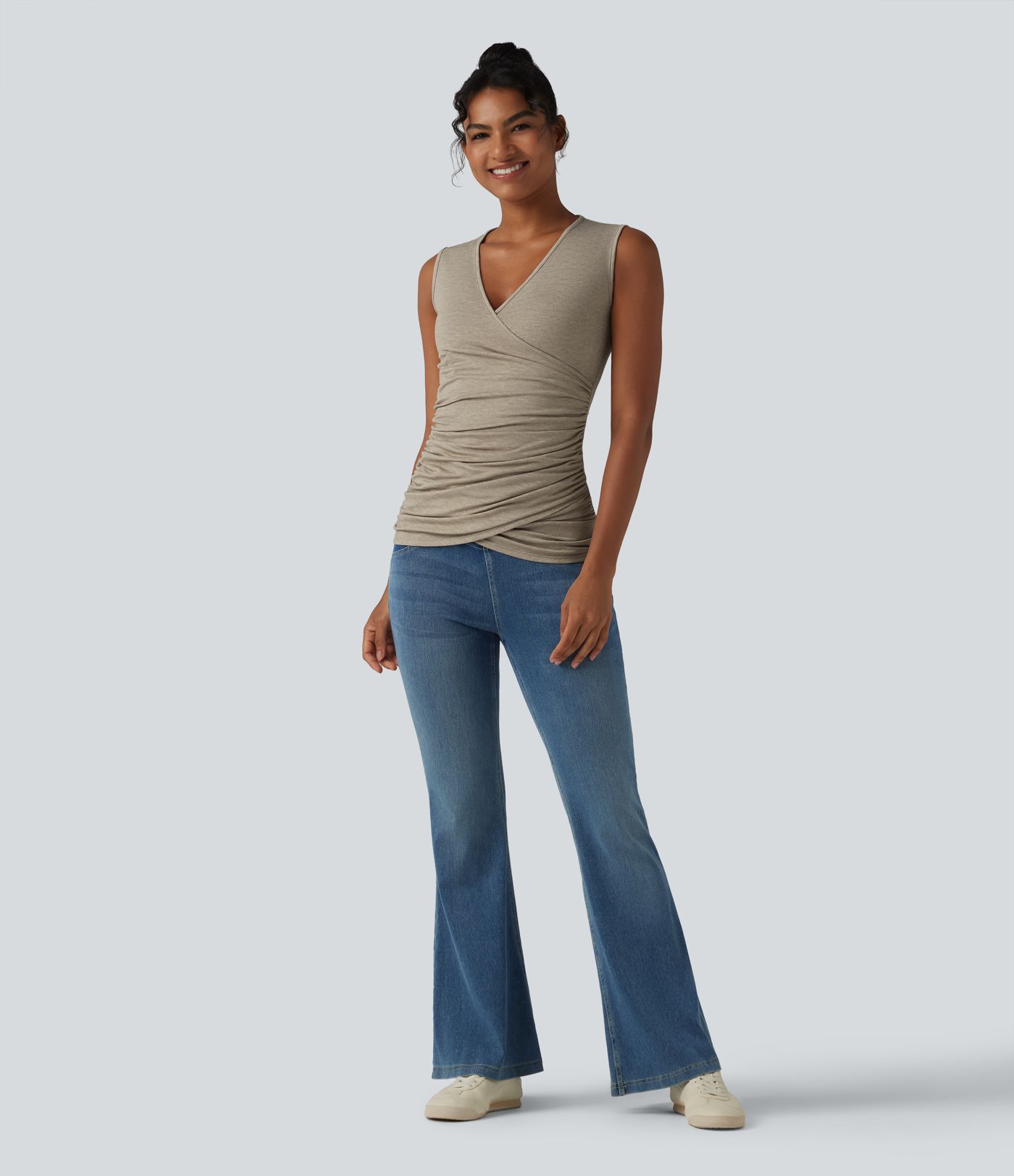 V Neck Crossvoer Ruched Casual Tank Top