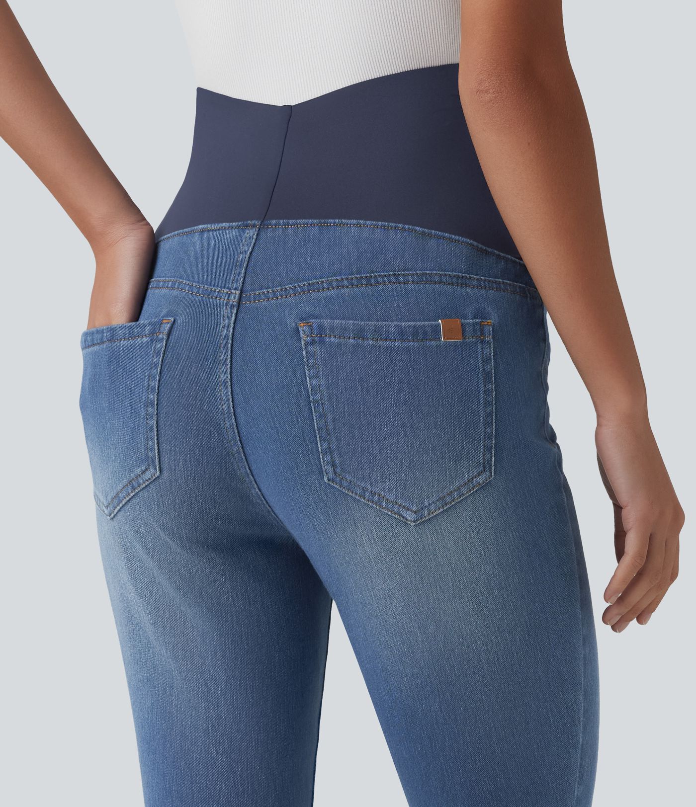 Halara Flex™ Super High Waisted Skinny 7/8 Casual Maternity Jeans with Pockets