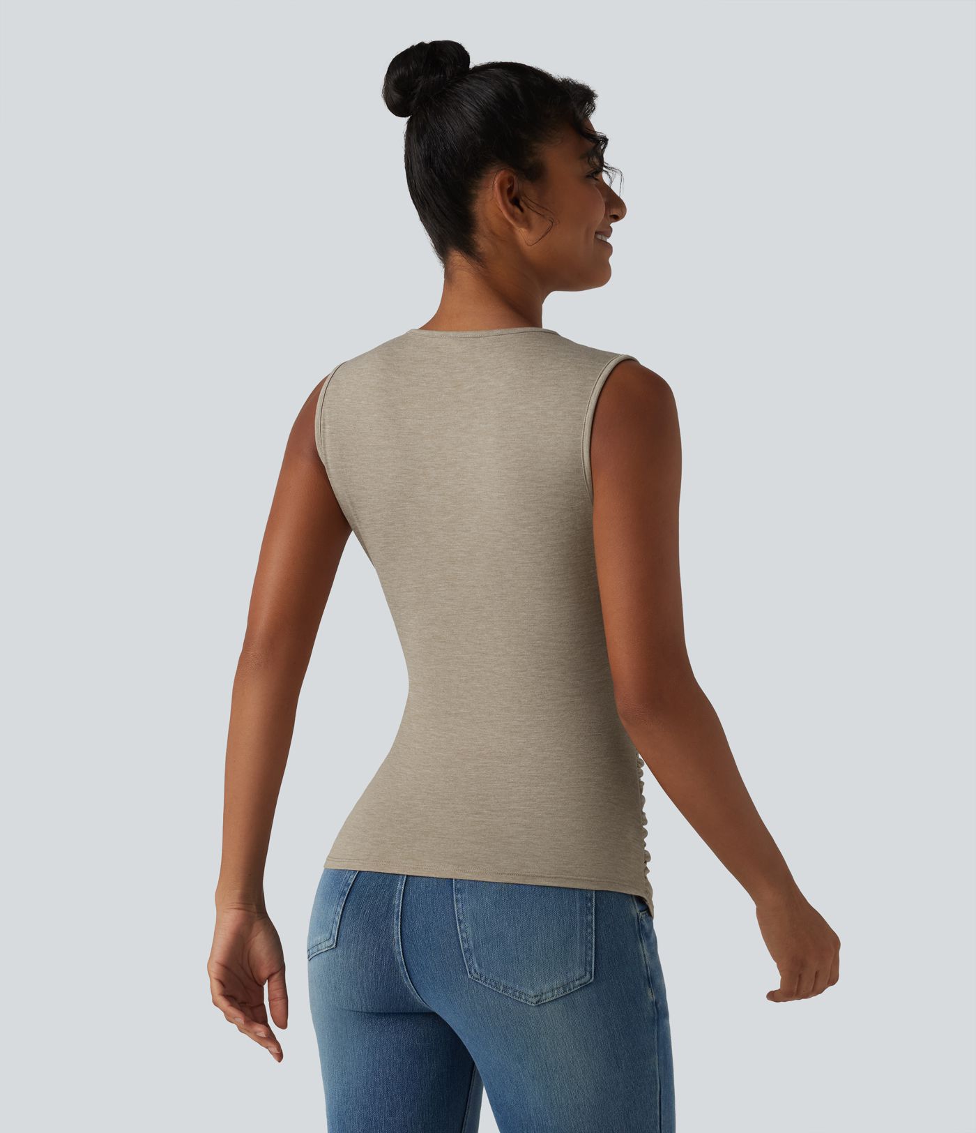 V Neck Crossvoer Ruched Casual Tank Top