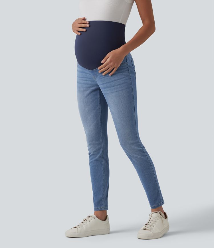 Halara Flex™ Super High Waisted Skinny 7/8 Casual Maternity Jeans with Pockets