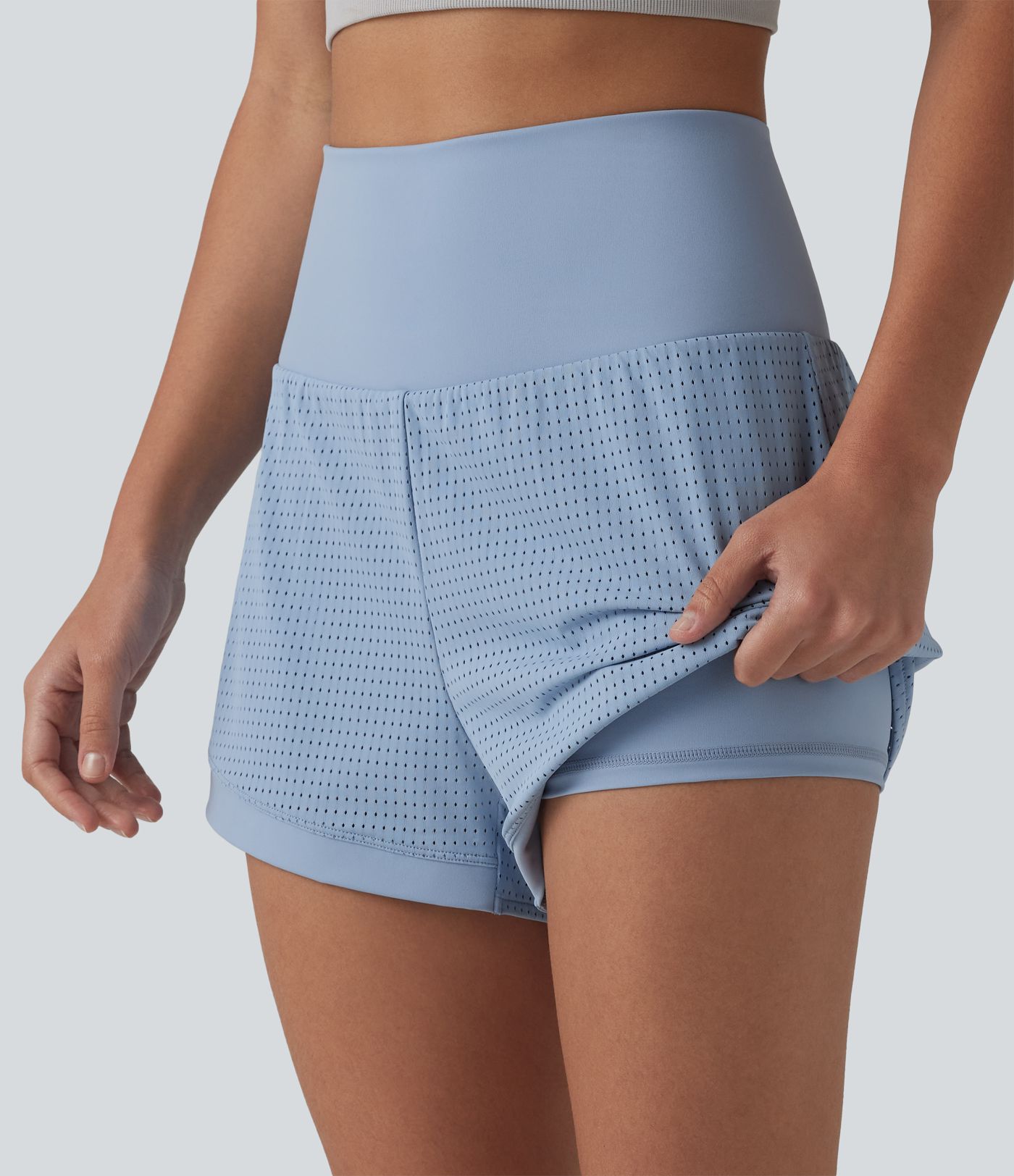 High Waisted Tummy Control Eyelet 2-in-1 Yoga Shorts 2.5'' with Pocket