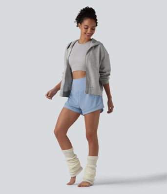 High Waisted Tummy Control Eyelet 2-in-1 Yoga Shorts 2.5'' with Pocket