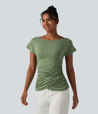 Haut décontracté à une épaule et manches courtes froncées