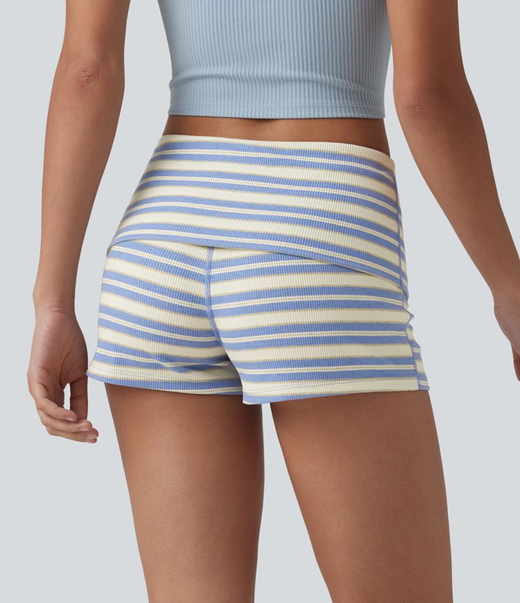 Casual ribbed knit shorts with a low fold-over waistband and stripes - skinny fit