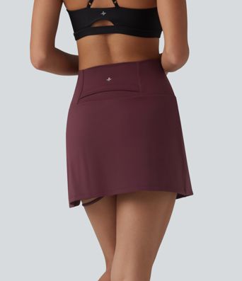 High Waisted Asymmetric Hem 2-in-1 A-line Mini Dance Skirt with Pockets
