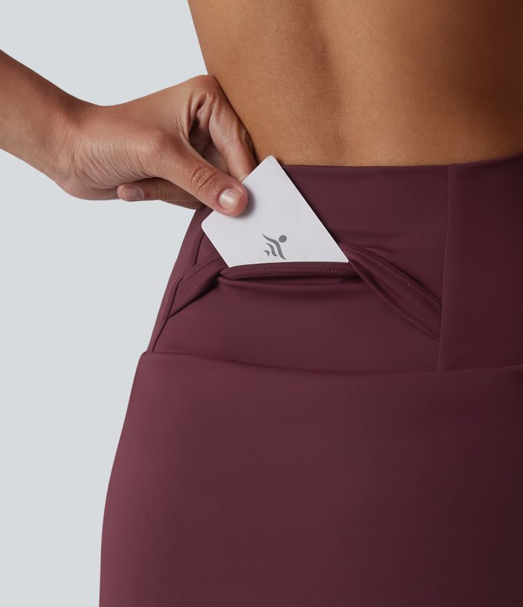 High Waisted Asymmetric Hem 2-in-1 A-line Mini Dance Skirt with Pockets