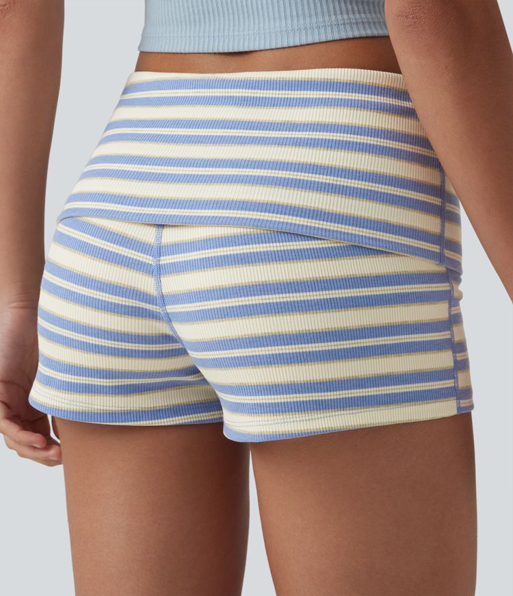 Casual ribbed knit shorts with a low fold-over waistband and stripes - skinny fit