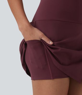 High Waisted Asymmetric Hem 2-in-1 A-line Mini Dance Skirt with Pockets