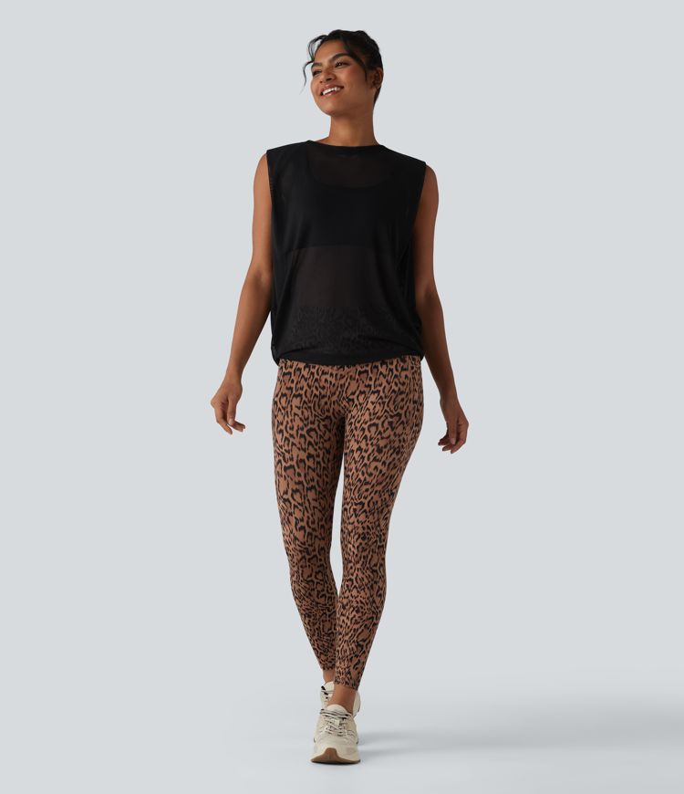 Débardeur de running en mesh transparent froncé col rond