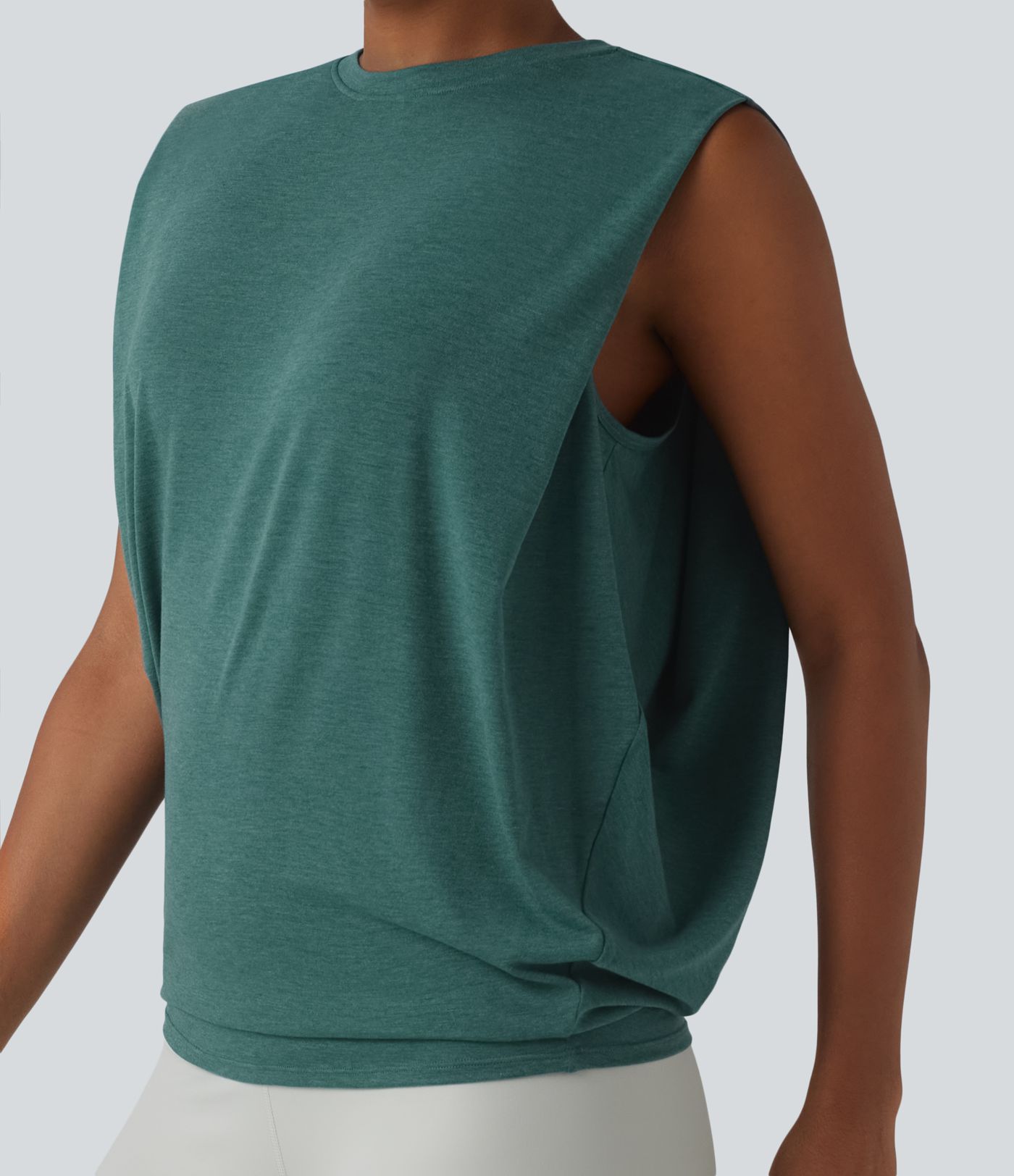 Round Neck Ruched Heathered Yoga Tank Top