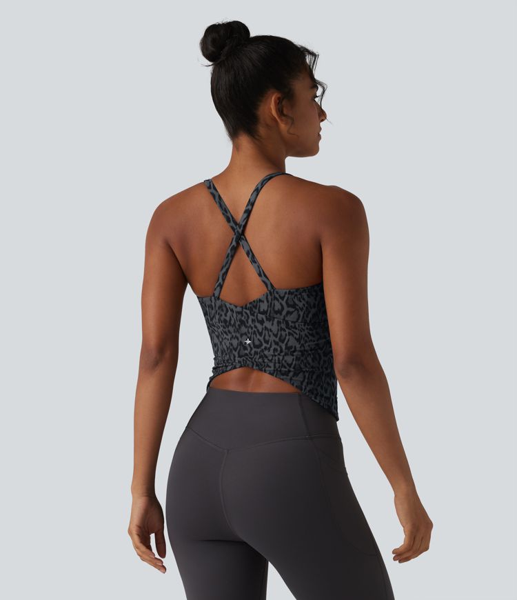 Halara UltraSculpt™ Leopard Print Scoop Neck Built-in Bra Crossover Hem Yoga Tank Top