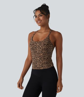 Halara UltraSculpt™ Leopard Print Scoop Neck Built-in Bra Crossover Hem Yoga Tank Top