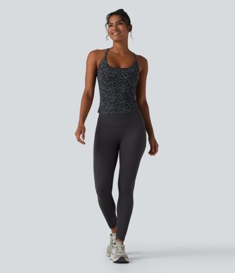 Halara UltraSculpt™ Leopard Print Scoop Neck Built-in Bra Crossover Hem Yoga Tank Top