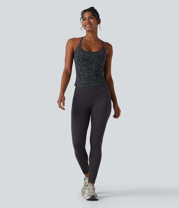 Halara UltraSculpt™ Leopard Print Scoop Neck Built-in Bra Crossover Hem Yoga Tank Top