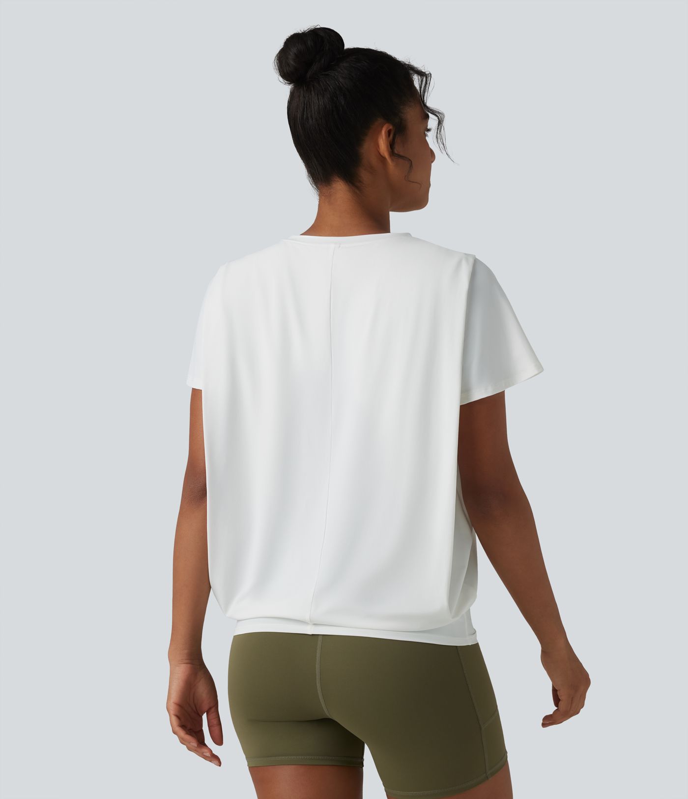 Round Neck Short Sleeve Ruched Cool Touch Yoga Sports Top-UPF50+